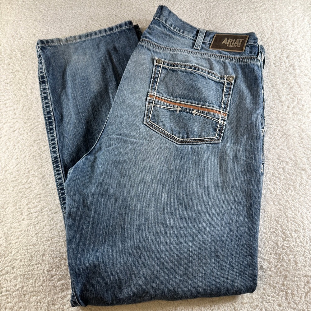 Ariat M4 Relaxed Boot Cut Jeans Mens 44x34 Blue Good Heavy Stitch Denim